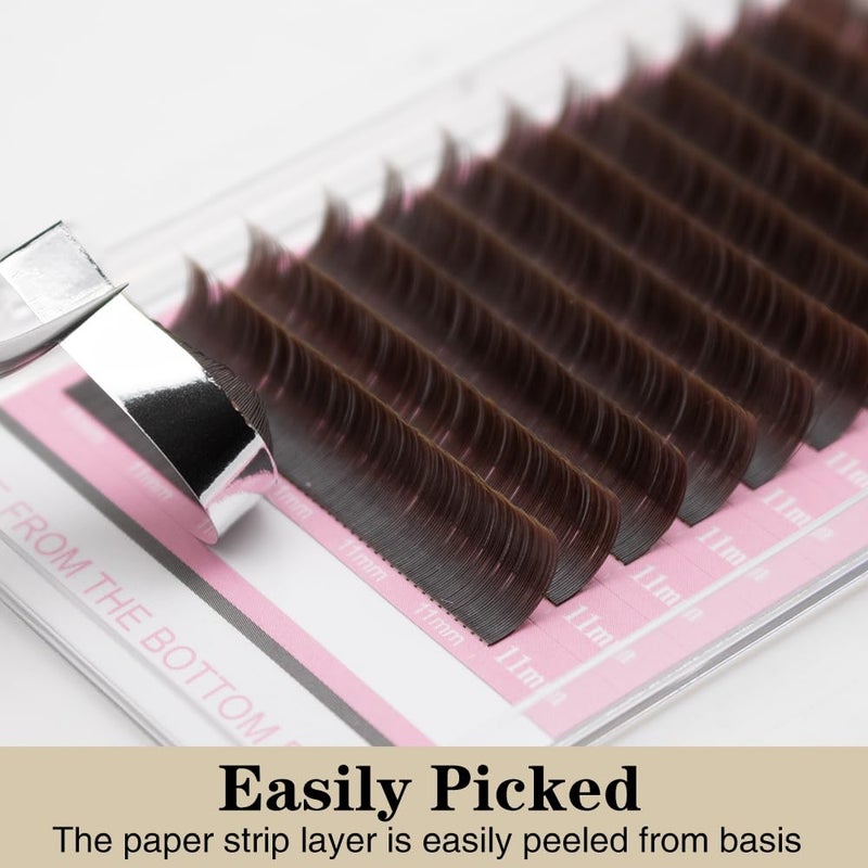 Qeelasee Double Tips Flat Ellipse Eyelash Extensions Supplies 0.20 C/CC/D curl Mix8-15mm Brown Color Faux Mink Super Soft Split Tips Lash Individual Lashes (ZS-FY-0.20C/CC/D-MIX) (0.20CC, MIX8-15) - Image 3